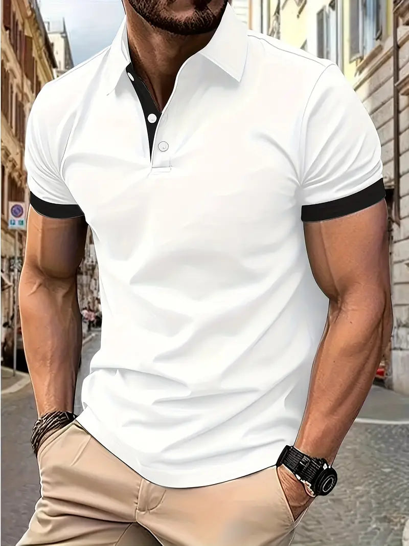Men's two-tone colorblock casual shirt with relaxed fit and easy-care premium fabric for everyday wear