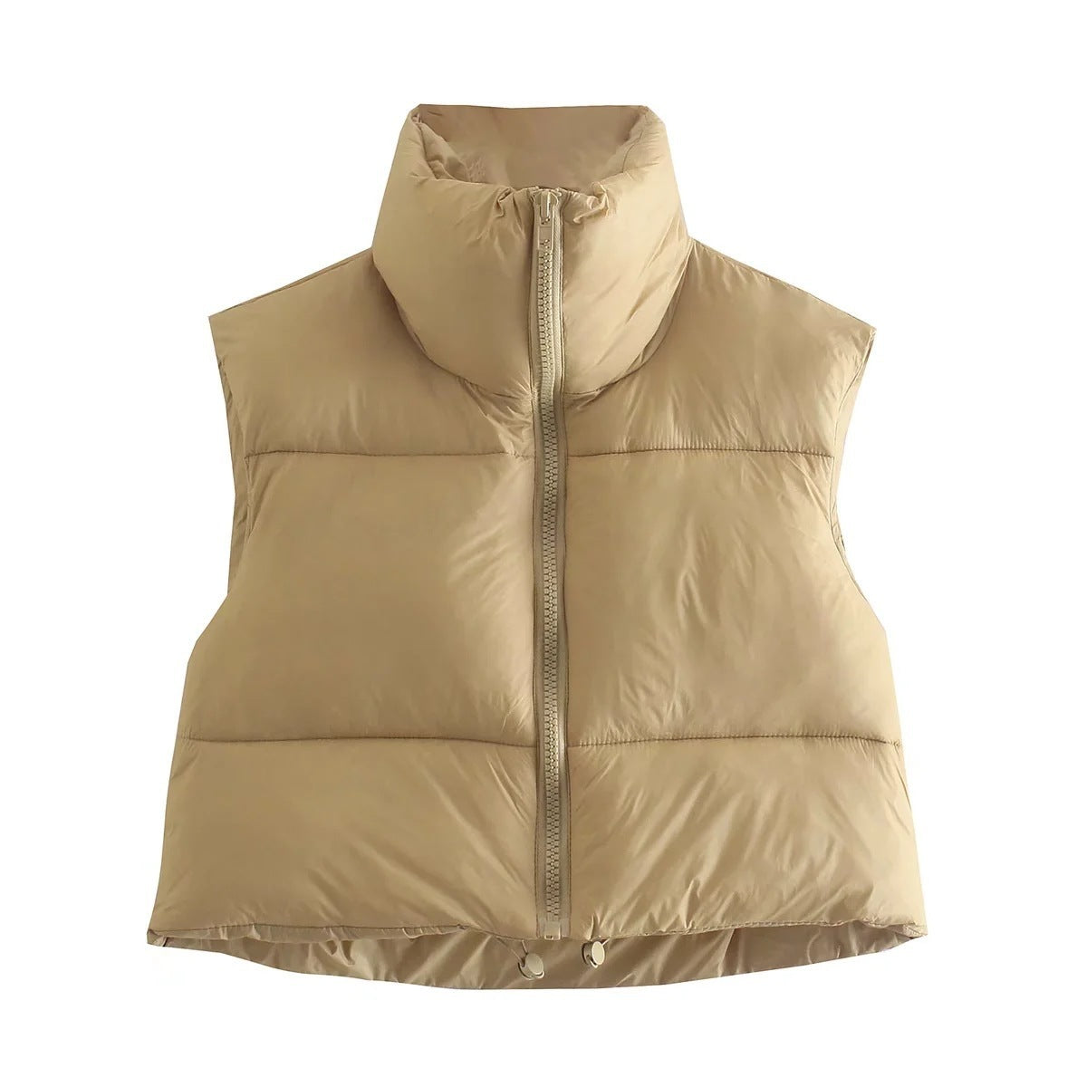 Women's lightweight sleeveless puffer vest, stand collar, British-inspired style, urban winter warmth