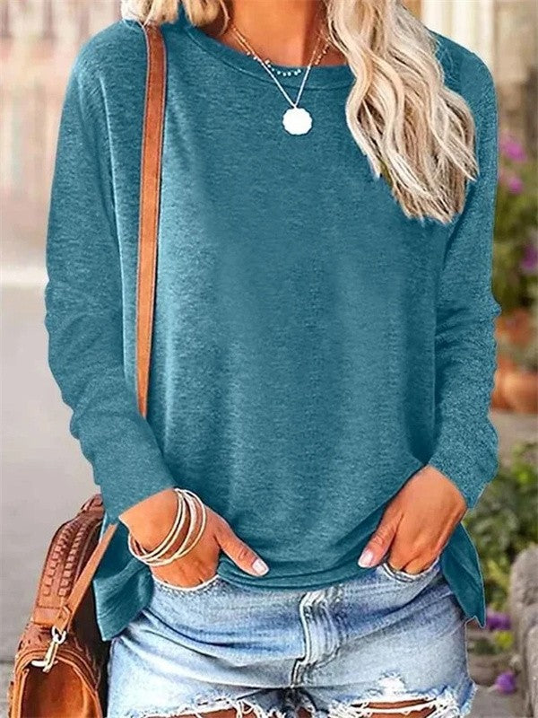 Women's soft knit blouse relaxed fit long sleeve crew neck casual top with natural drape