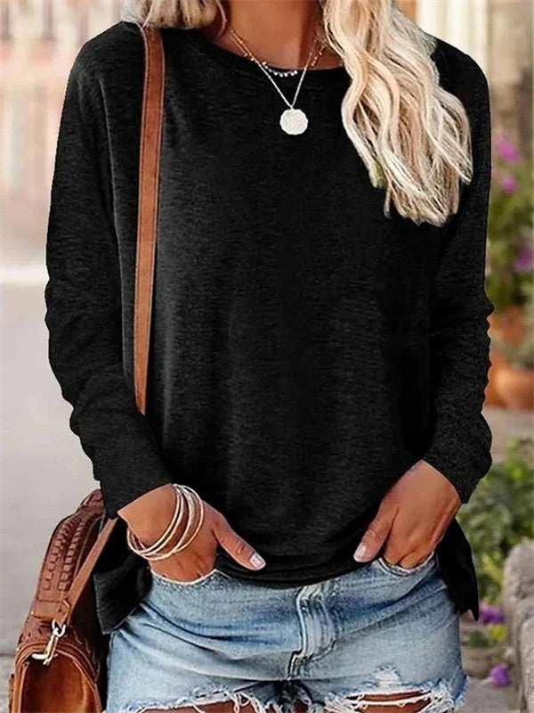 Women's soft knit blouse relaxed fit long sleeve crew neck casual top with natural drape