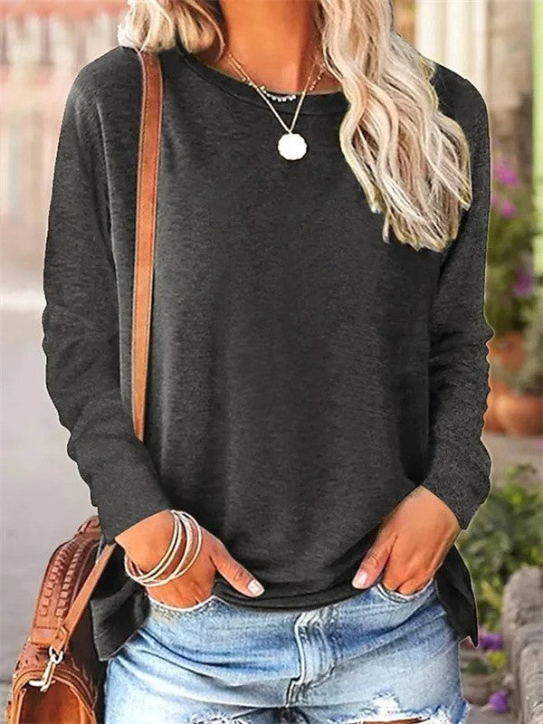 Women's soft knit blouse relaxed fit long sleeve crew neck casual top with natural drape