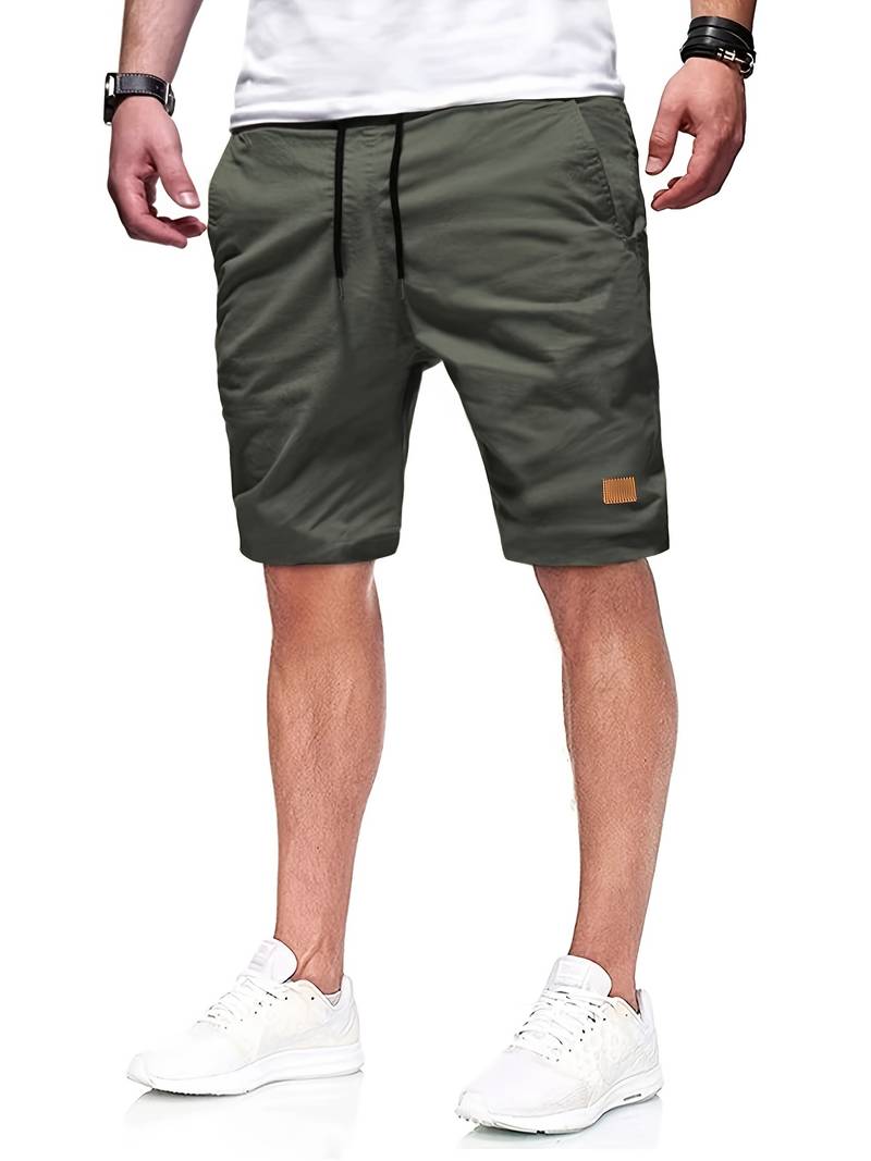 Men's gray cutoff drawstring shorts relaxed fit casual beach wear adjustable waistband summer style