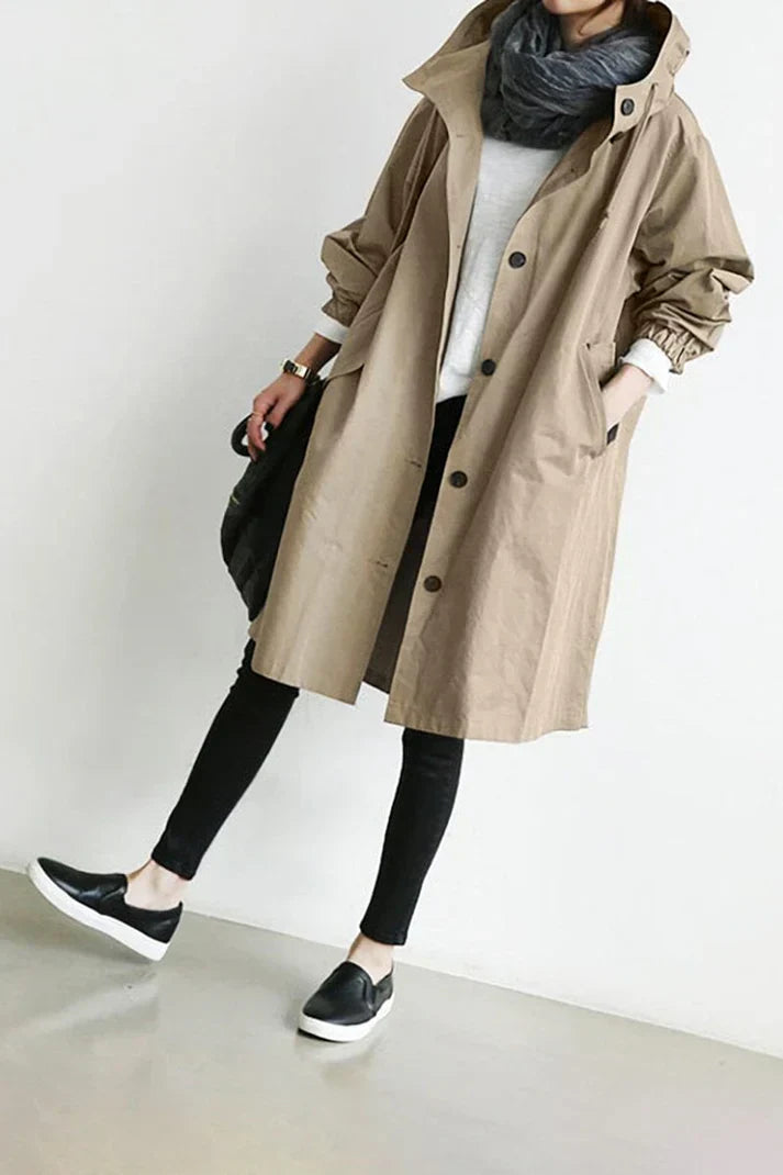 Women's lightweight hooded long coat, modern chic silhouette in versatile all-season design