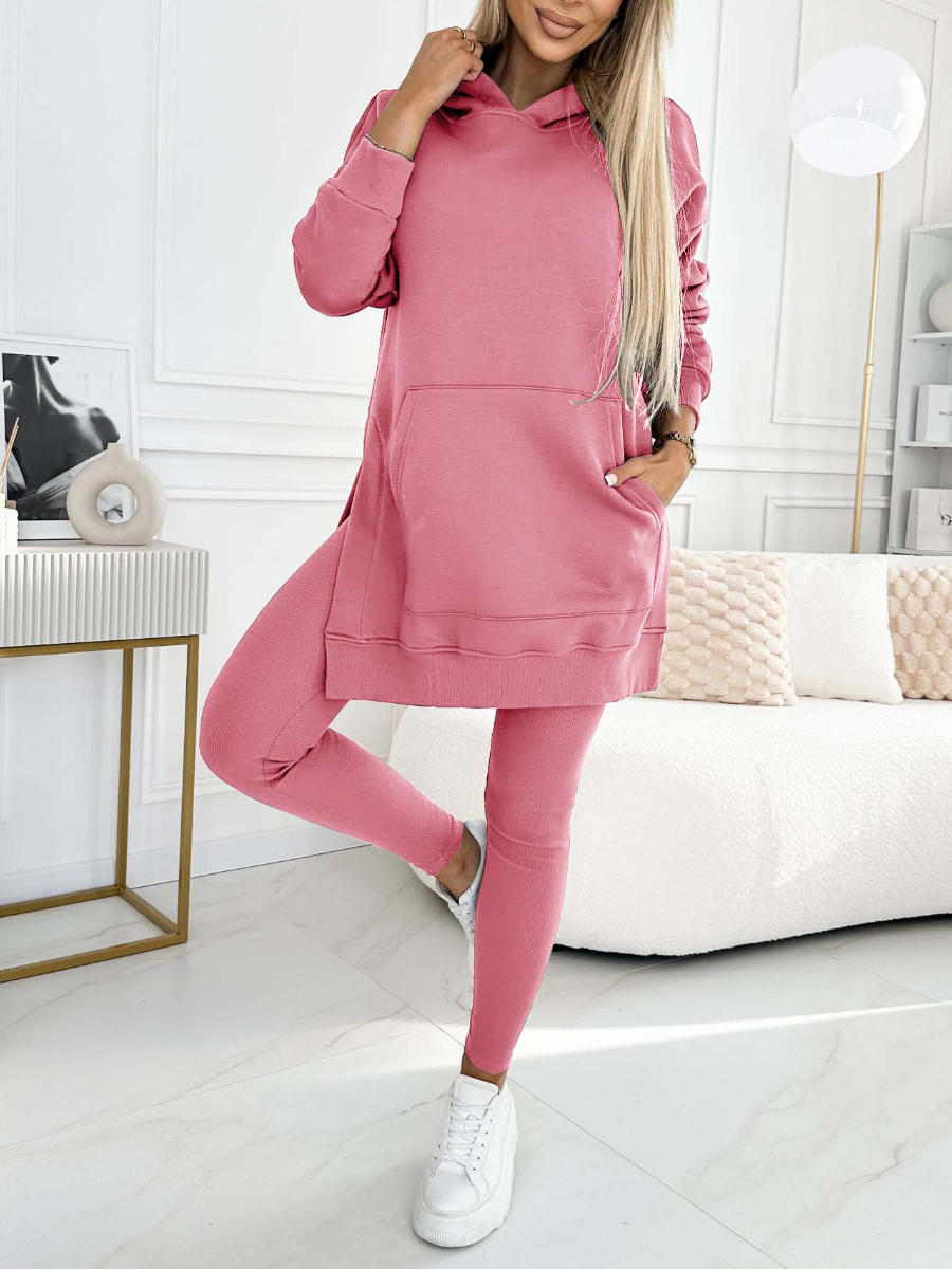 Women's solid color hoodie and lined leggings two-piece set casual minimalist spring fall outfit