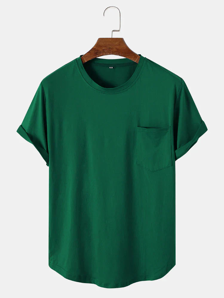 Men's classic crew neck pocket t-shirt relaxed fit soft cotton everyday essential subtle chest pocket