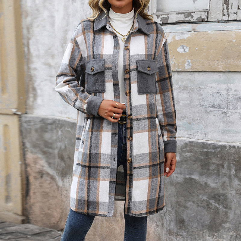 Urbann-Vibe unisex longline brushed plaid coat warm sophisticated silhouette for polished winter looks