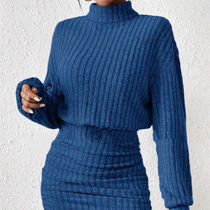 Women's ribbed knit robe dress high collar cozy winter essential in neutral tones