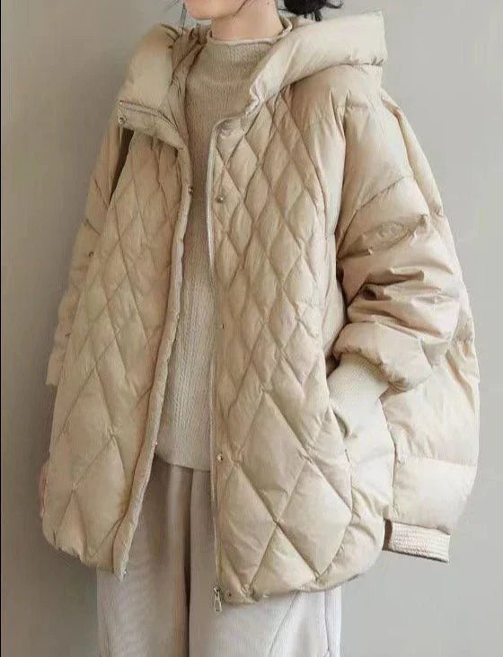 Bonnie women's light beige duck down jacket lightweight casual winter coat with clean minimal silhouette