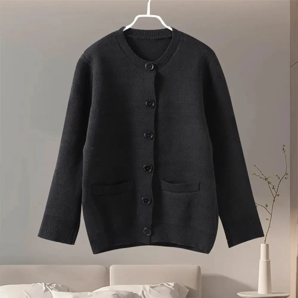 Women's slim fit knit cardigan cozy layering essential with classic round neckline everyday style
