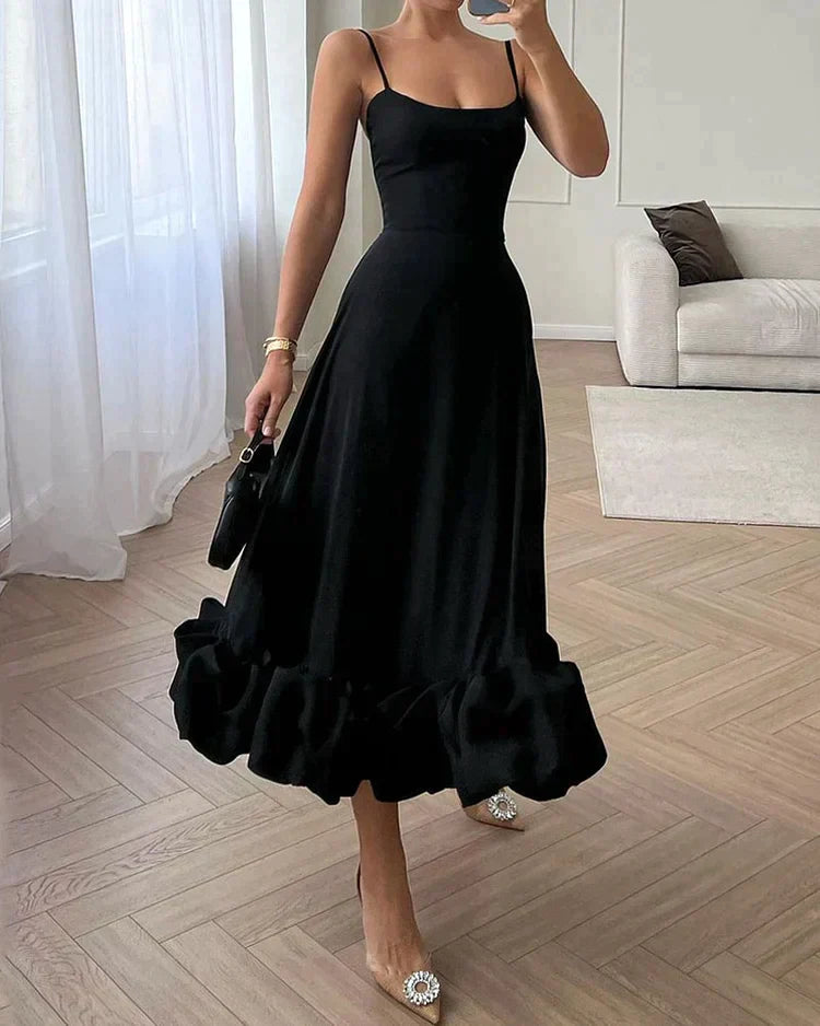 Midi party dress flattering fit soft premium fabric festive feminine elegant silhouette celebration