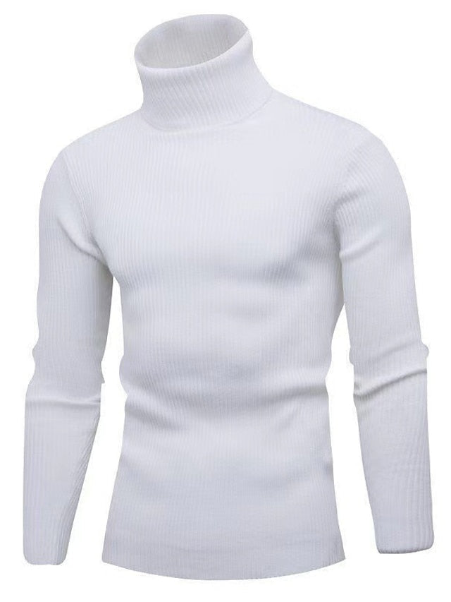 Men's ribbed knit turtleneck sweater classic fit high neck warmth layering essential