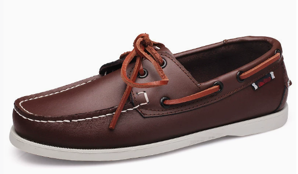 Men leather slip-on boat shoes navy burgundy color block low-top casual durable footwear