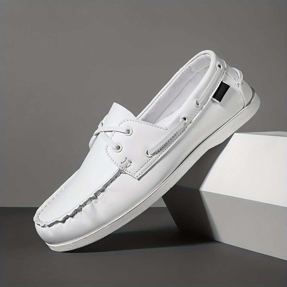 Men navy burgundy color block leather slip-on boat shoes low-top nautical casual style durable full-grain