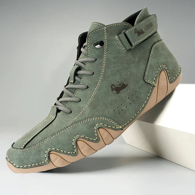 Men's brown leather lace-up ankle boots moc toe silhouette with non-slip durable sole