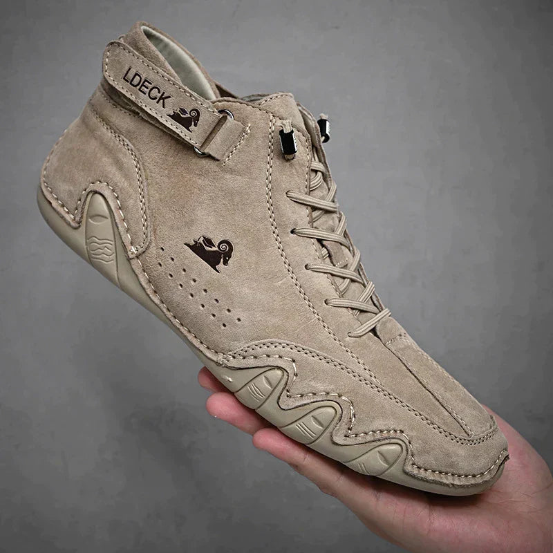 Men's brown leather lace-up ankle boots moc toe silhouette with non-slip durable sole