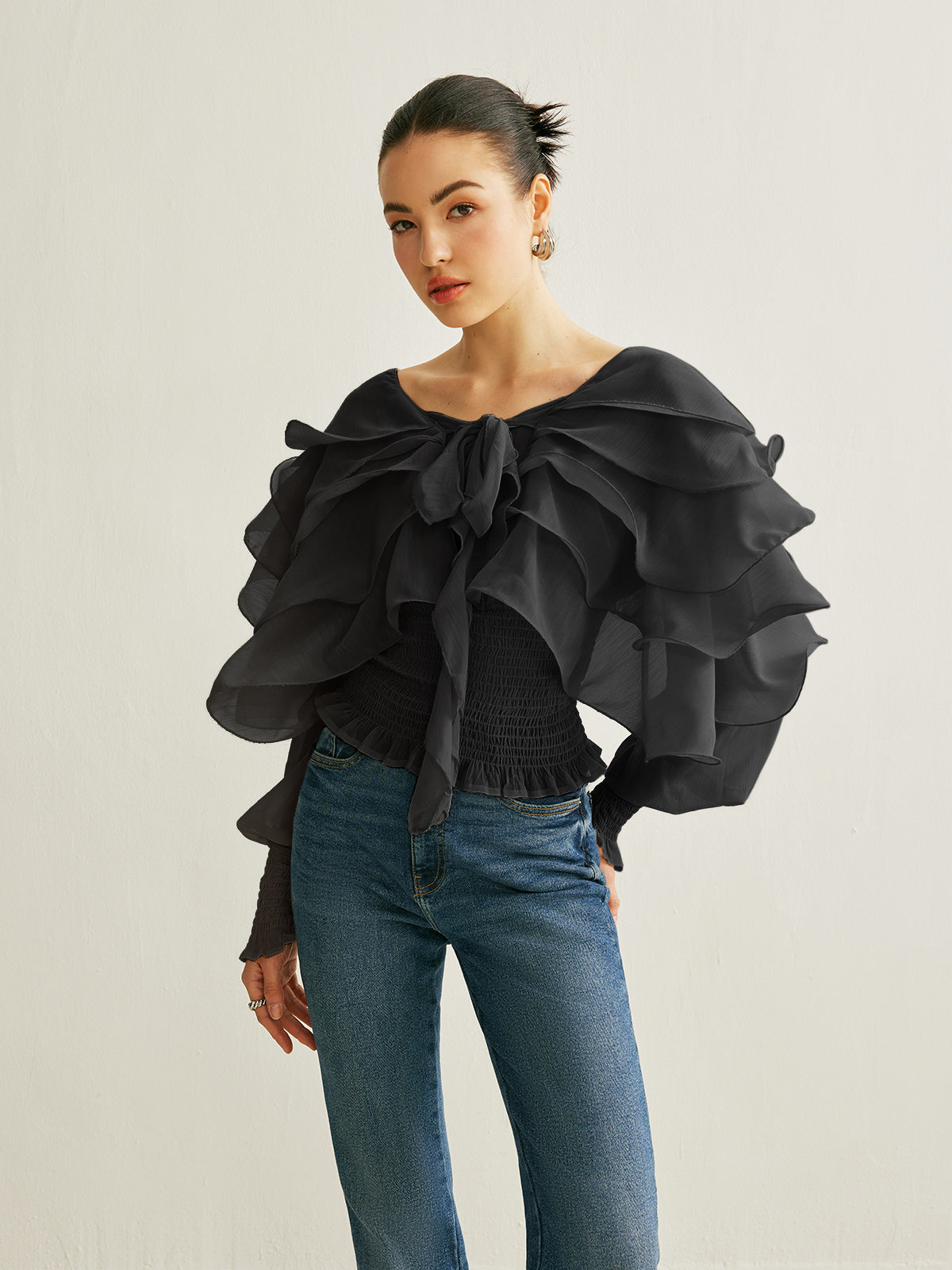 Women's chiffon ruffle backless blouse elegant lightweight top for wedding party vacation