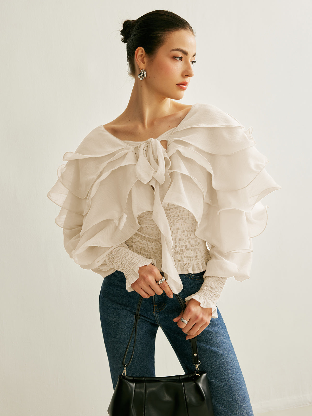 Women's chiffon ruffle backless blouse elegant lightweight top for wedding vacation summer