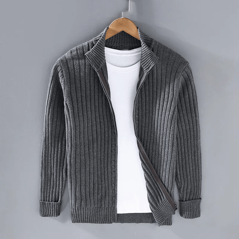 Men's ribbed knit cardigan full zip classic fit versatile layering everyday casual style