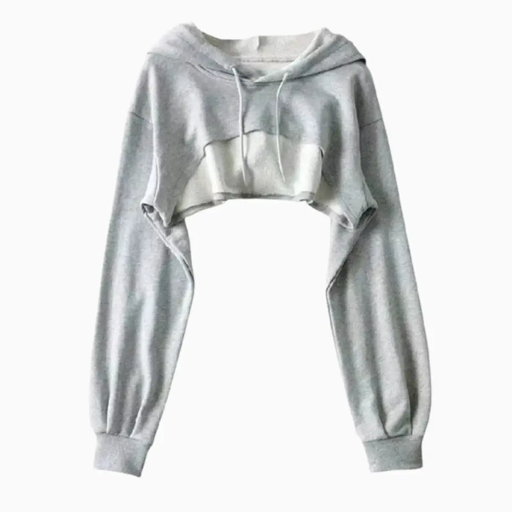 Cropped drawstring hoodie with irregular low hem and adjustable fit for Y2K streetwear style