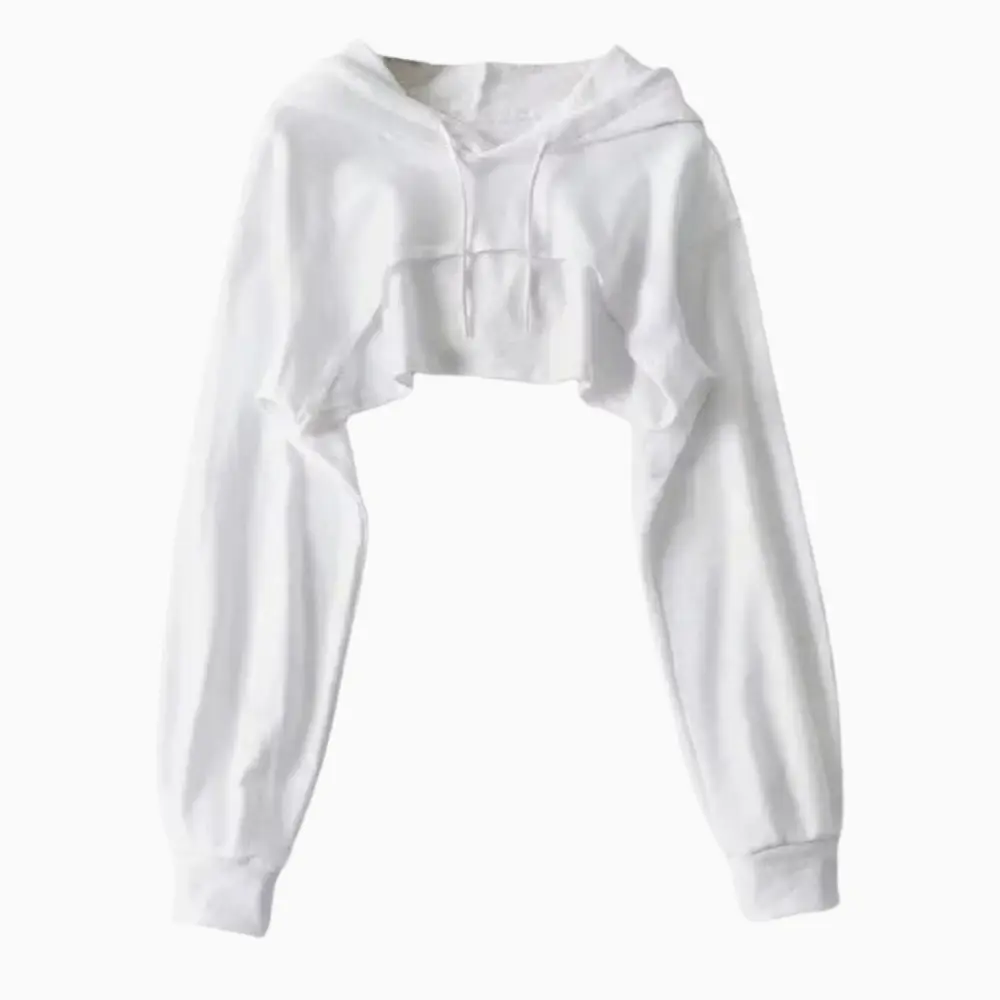 Cropped drawstring hoodie with irregular low hem and adjustable fit for Y2K streetwear style