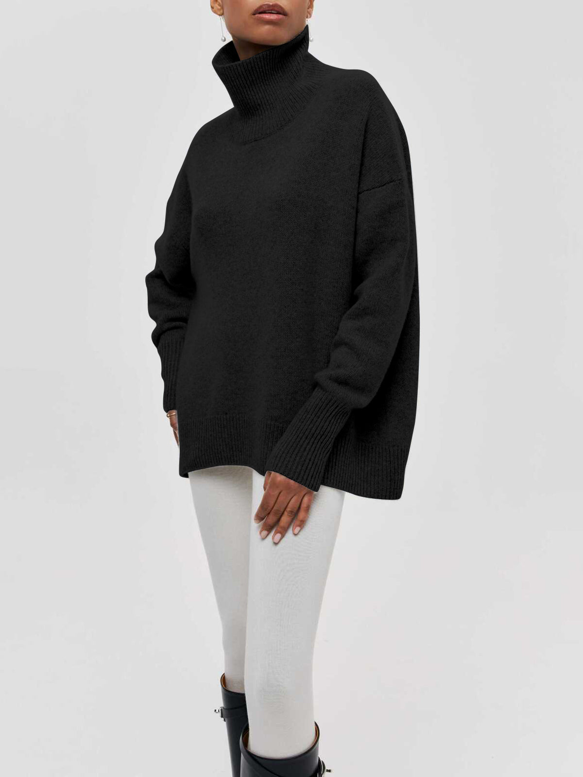 Sky blue oversized turtleneck sweater women soft drapey knit casual everyday leisurewear