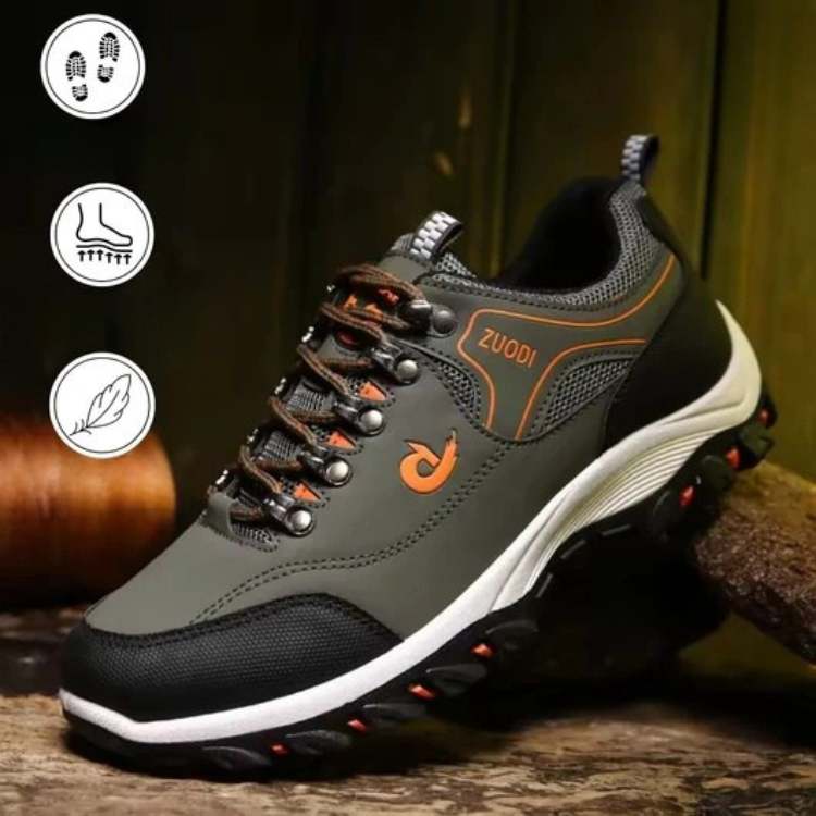 Gray CloudStep orthopedic hiking shoes with cloud-soft cushioning sole and supportive ergonomic design