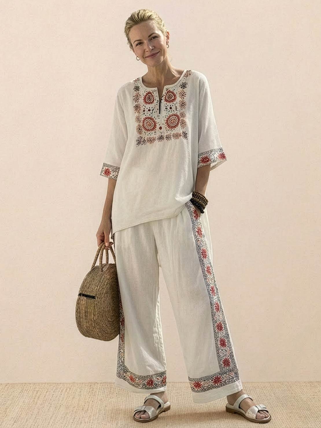 Paloma | Women's Casual Striped Wide-Leg Pants and Tee Two-Piece Set