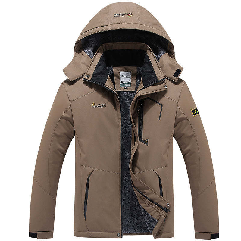 Men's waterproof hooded jacket regular fit wind-resistant with zip pockets for outdoor adventures