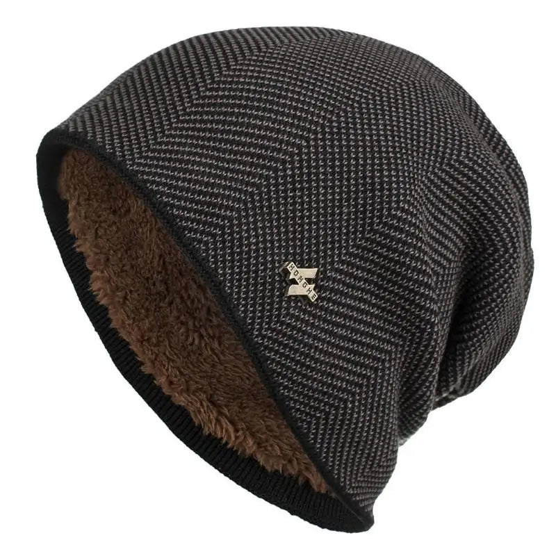 Herringbone knit unisex slouch beanie with ultra-soft faux fur lining for all-day warmth