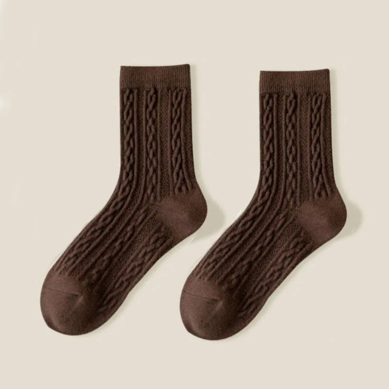 Women's cable knit socks 5-pack, soft cozy warm neutral tones with non-slip cuffed design