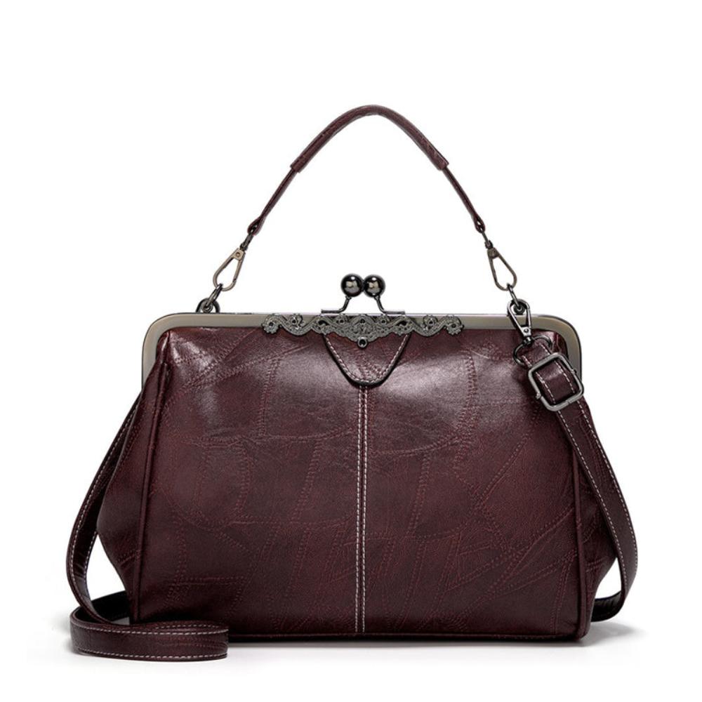Jacqueline structured faux leather handbag vintage gold clasp closure adjustable strap retro elegant style