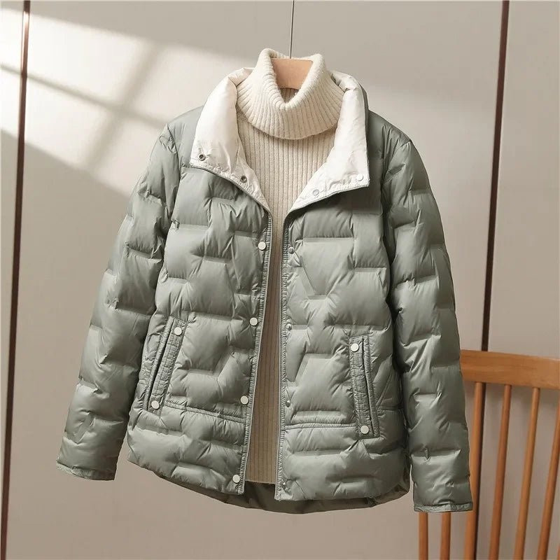 Black quilted puffer jacket relaxed fit with stand collar lightweight padded warmth everyday cold weather