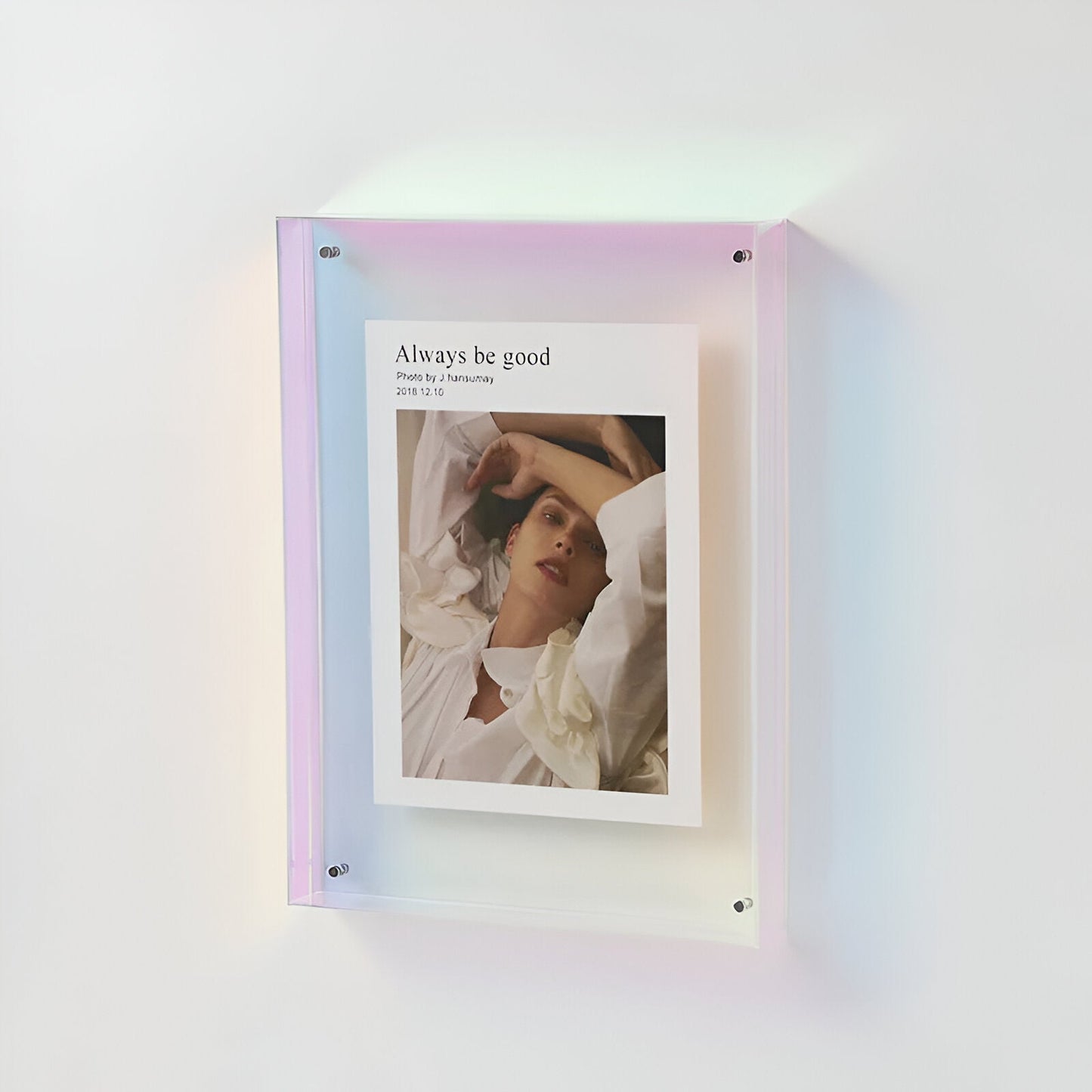Modern acrylic floating picture frame transparent design vibrant colored edges contemporary home decor