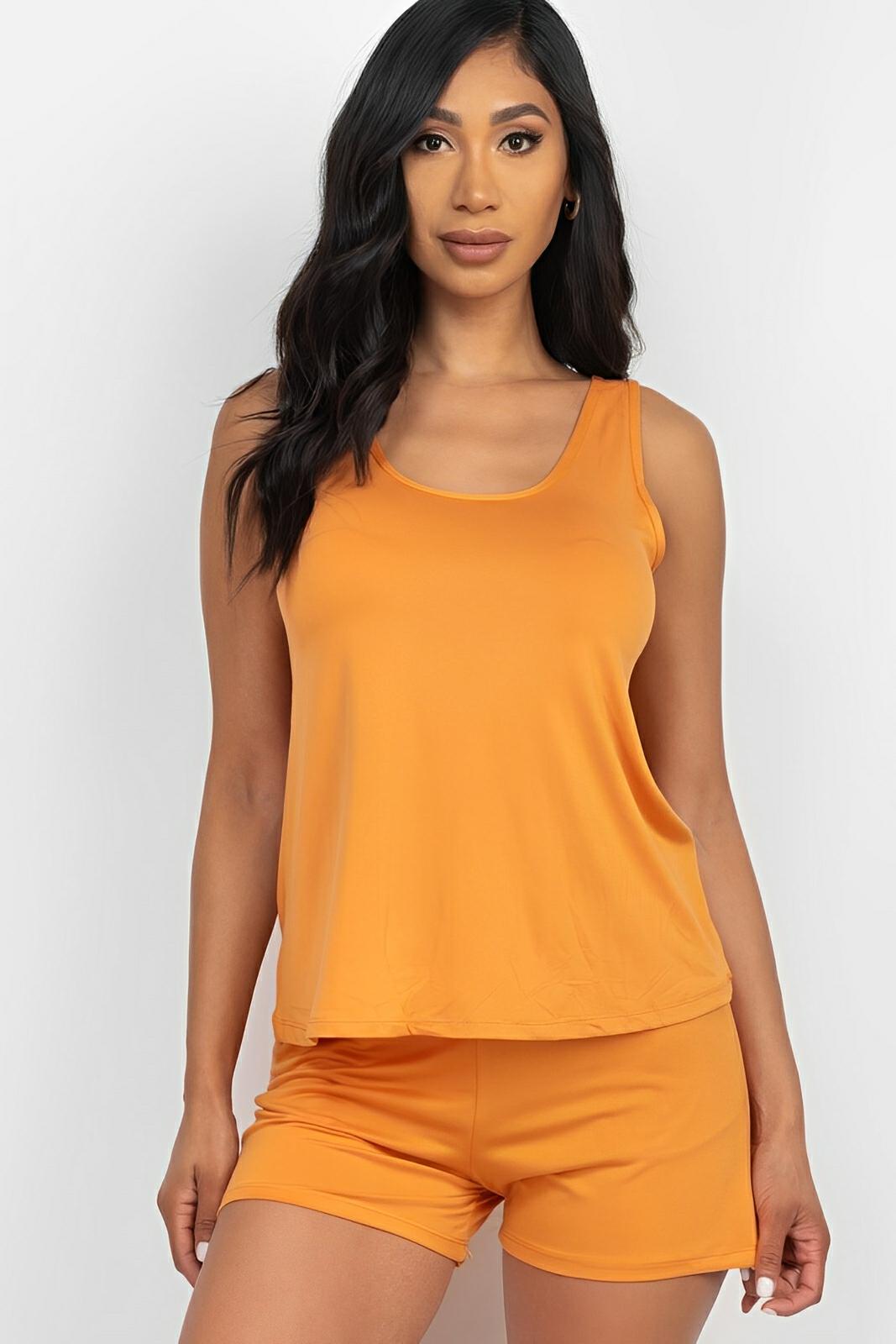 Women's light pink tank top and shorts lounge set, relaxed fit lightweight summer sleepwear