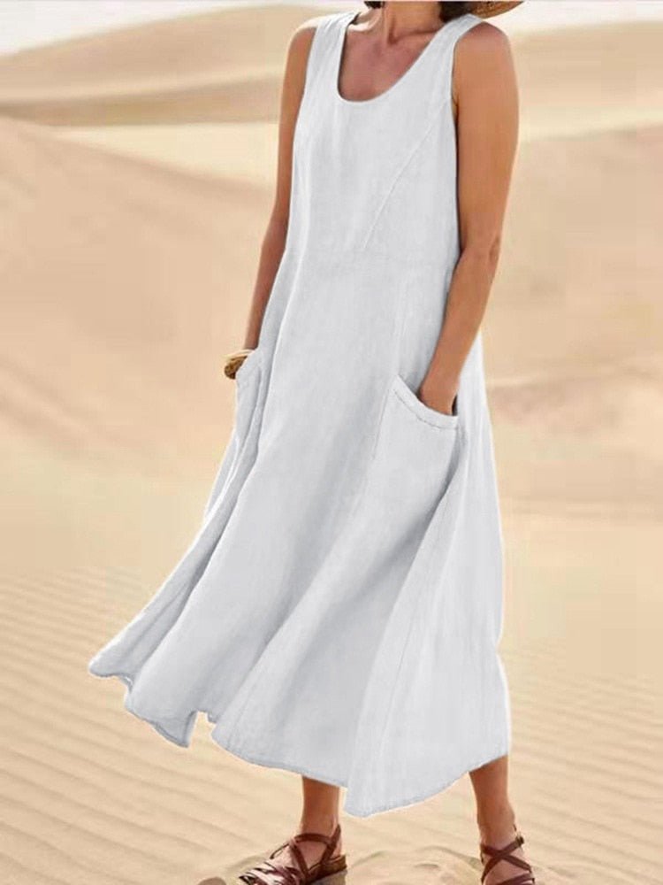 Hannah lightweight flowy knee-length summer dress, breathable cotton blend, effortless chic silhouette