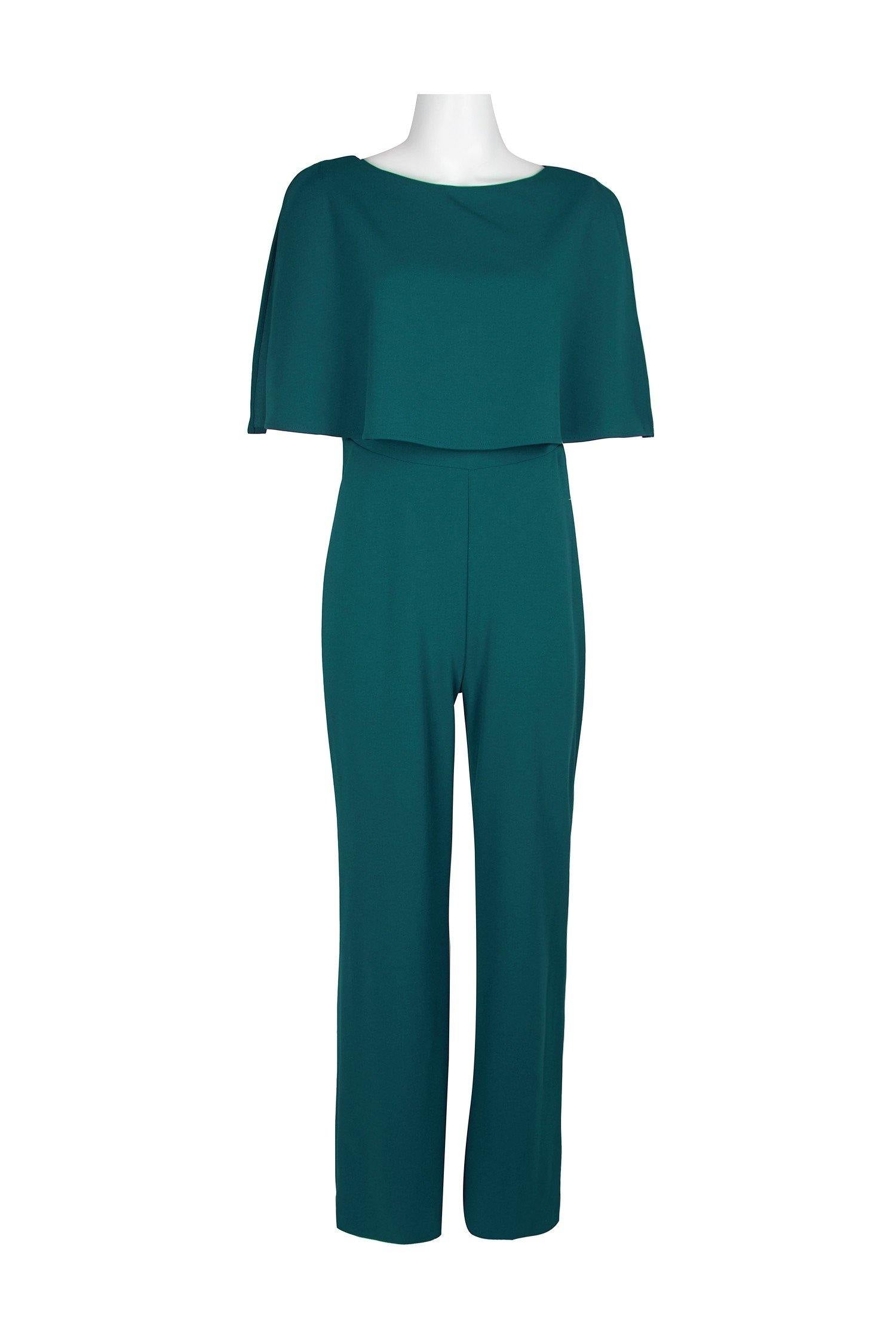 Women's sleeveless cape jumpsuit in crepe fabric with zipper back, elegant formal silhouette
