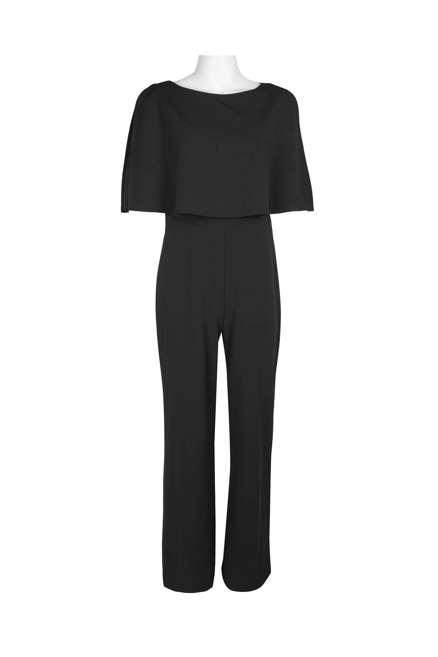 Elegant sleeveless cape jumpsuit in crepe fabric with zipper back, formal women's dressy silhouette