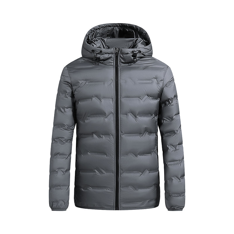 Men's black hooded puffer jacket slim fit windproof insulated winter outerwear urban style