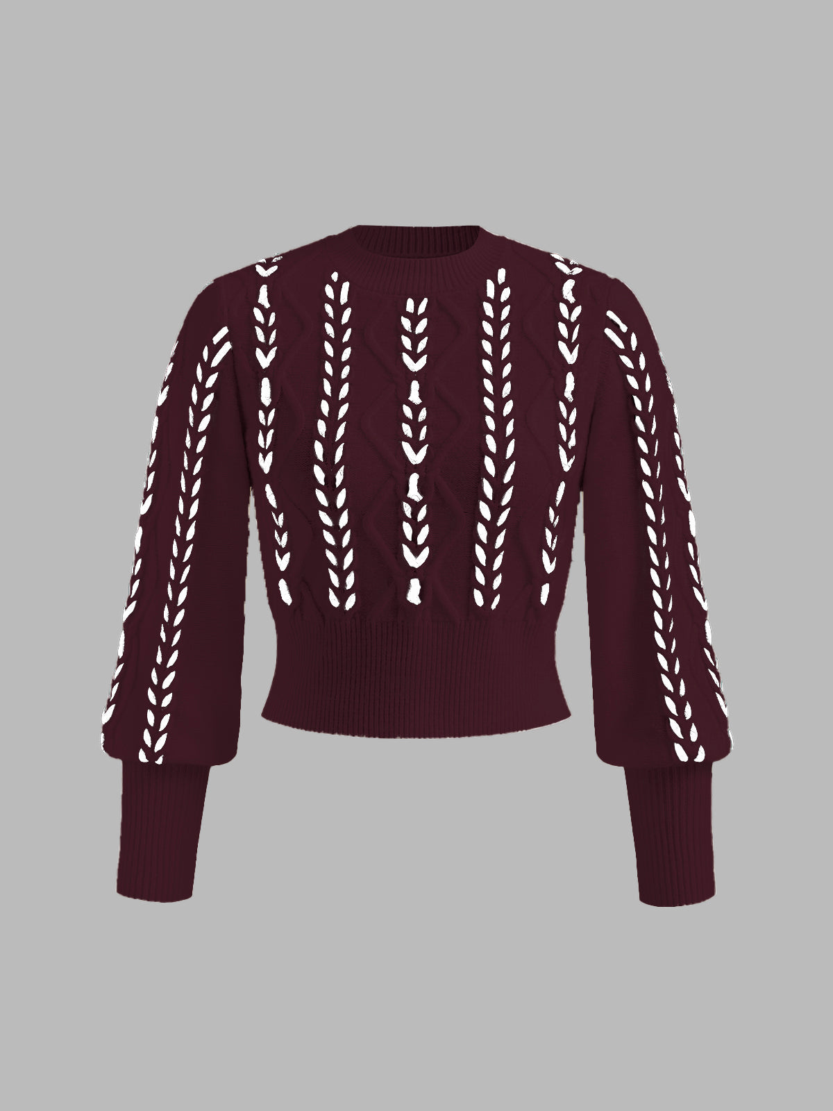 Women's cinched knit sweater with contrast binding detail, elegant slim fit for work and casual wear