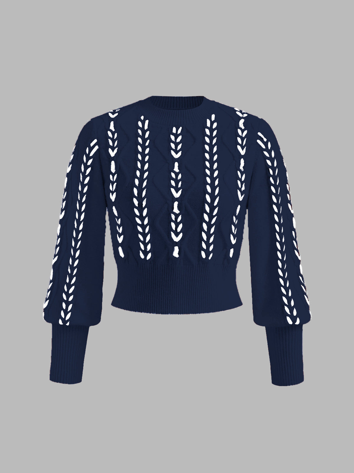 Women's contrast binding cinched knit sweater elegant fitted silhouette with slight stretch for work