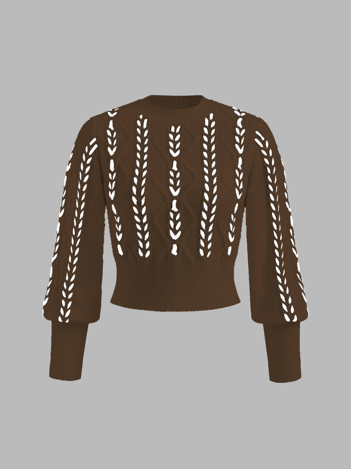 Women's cinched knit sweater with contrast binding detail, elegant slim cut for work and casual wear