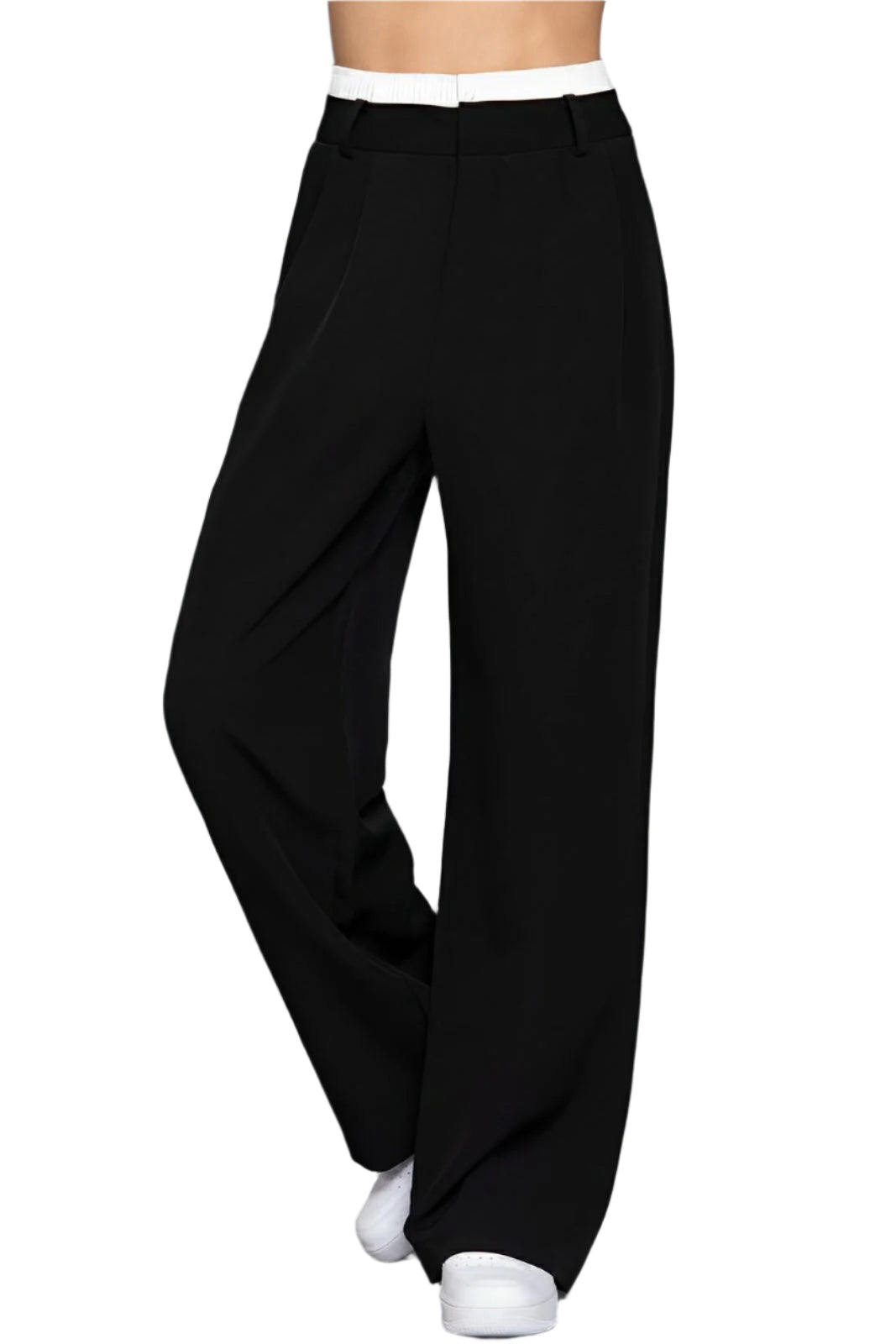 Women's contrast waist boxer straight leg pants tailored fit stretch polyester blend