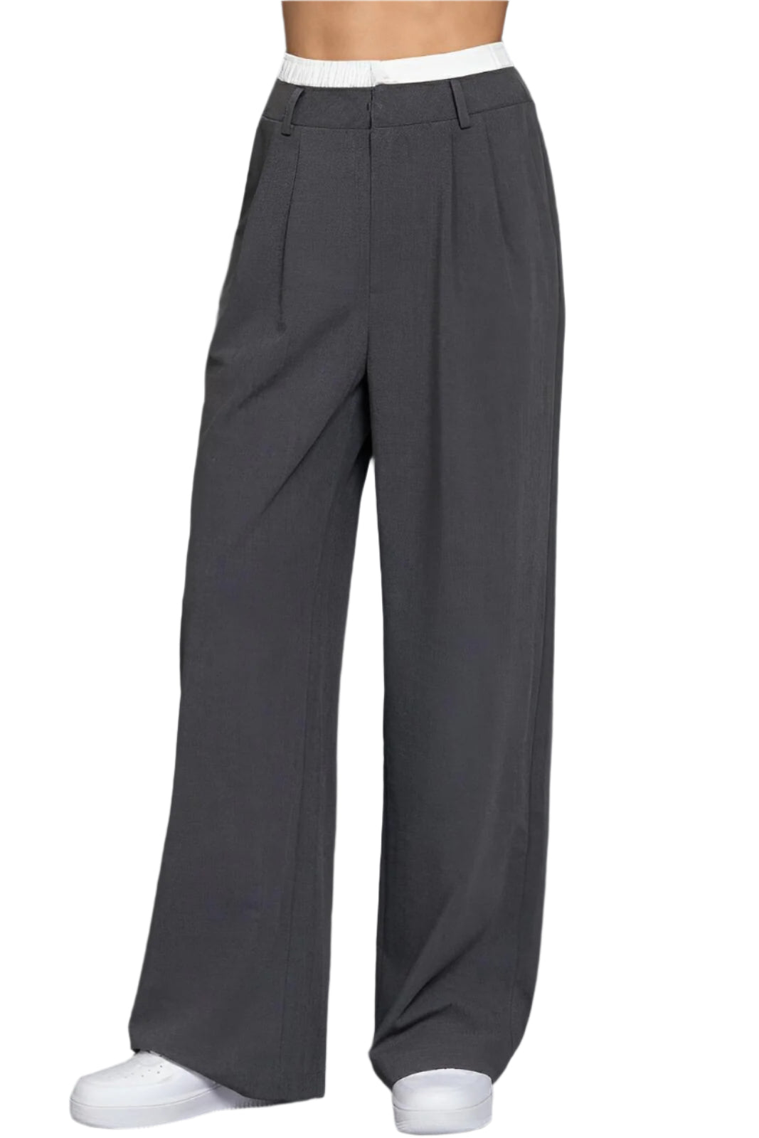 Women's contrast waist boxer straight leg pants tailored fit polished sporty stretch fabric