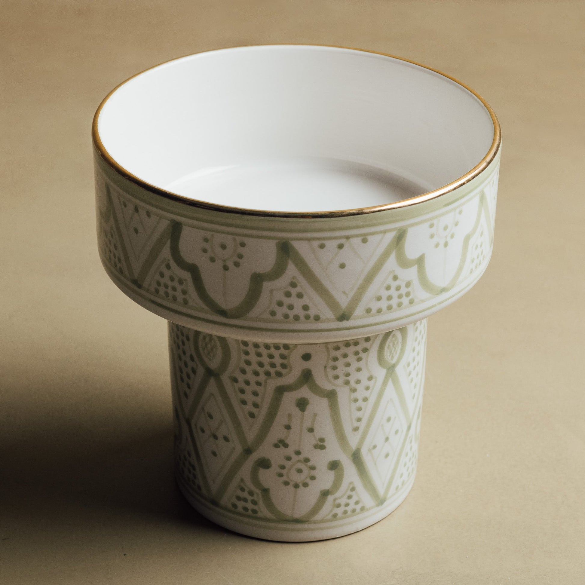 Fez Green Pedestal Bowl - Handcrafted with 12 Carat Gold Accents - Urbann-Vibe