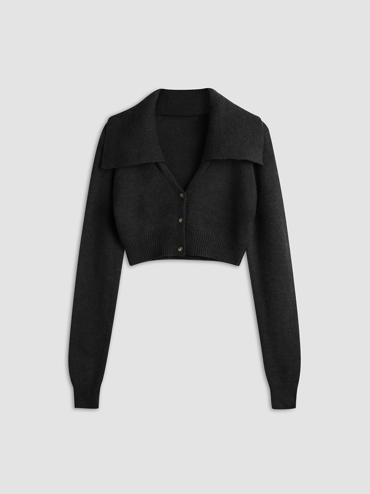 Women's cropped knit cardigan with collar, casual chic cozy fit, warm acrylic stretch knit essential