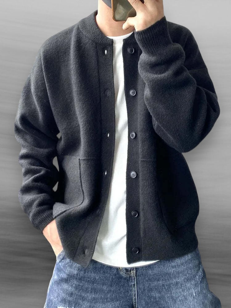 Men's slim-fit classic knit cardigan in neutral tones with modern cut for office and casual wear
