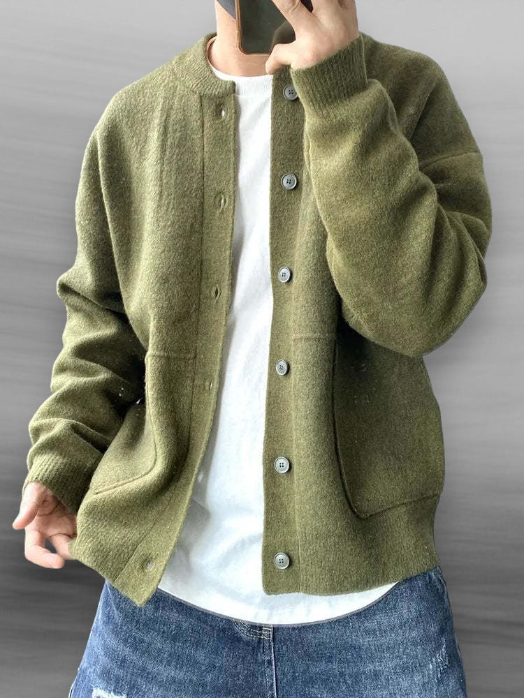 Men's slim-fit classic knit cardigan in neutral tones with modern cut for office and casual wear