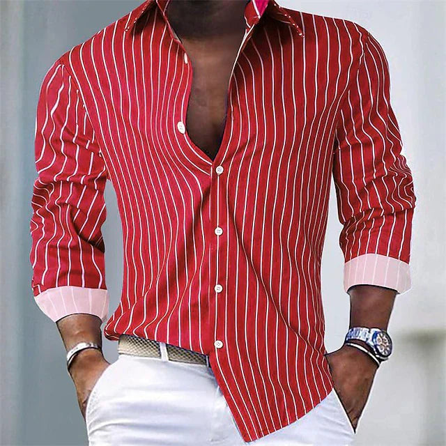 Men's slim fit striped shirt with classic collar and contrast cuffs for a polished professional look