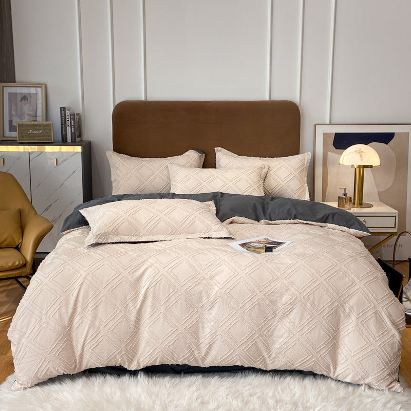 White tufted chevron microfiber bedding set with textured duvet cover for modern bedrooms