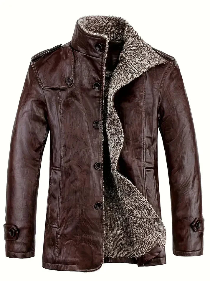 Taliesin men's brown leather jacket fleece-lined classic silhouette warm durable outerwear